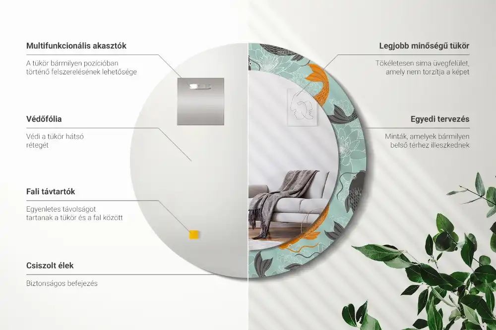 Specchio rotondo con cornice stampata Carpa koi