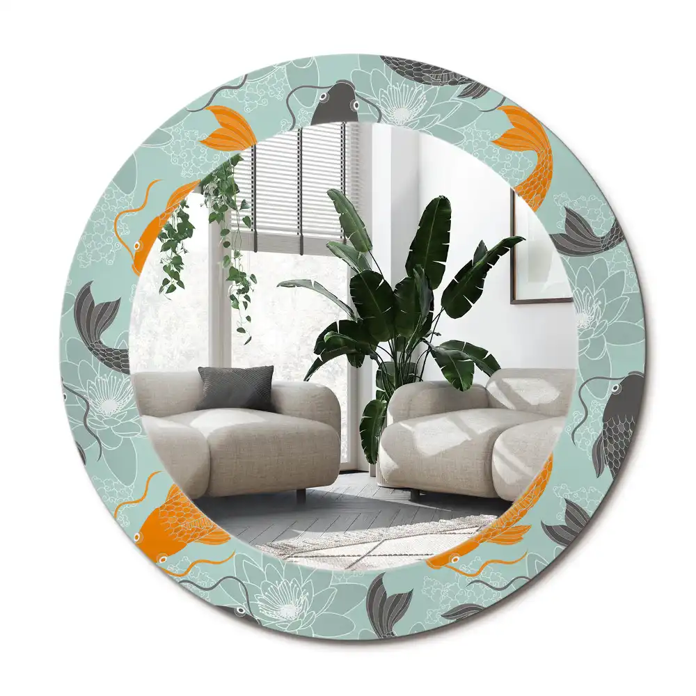 Specchio rotondo con cornice stampata Carpa koi