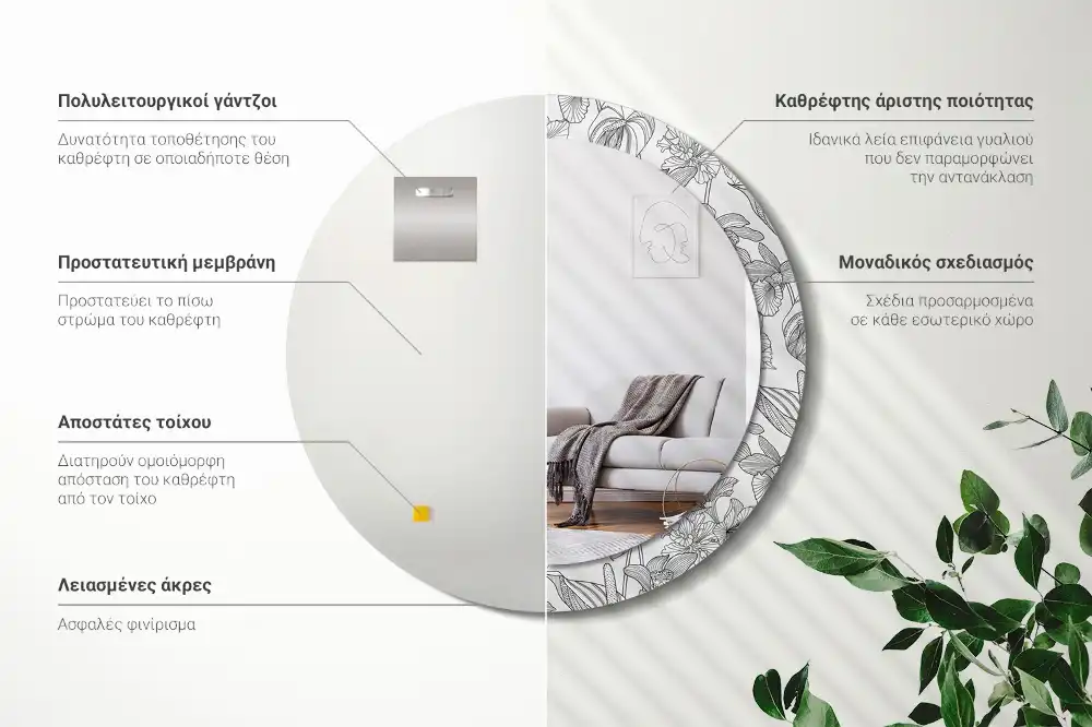 Specchio circolare decoro Motivo floreale