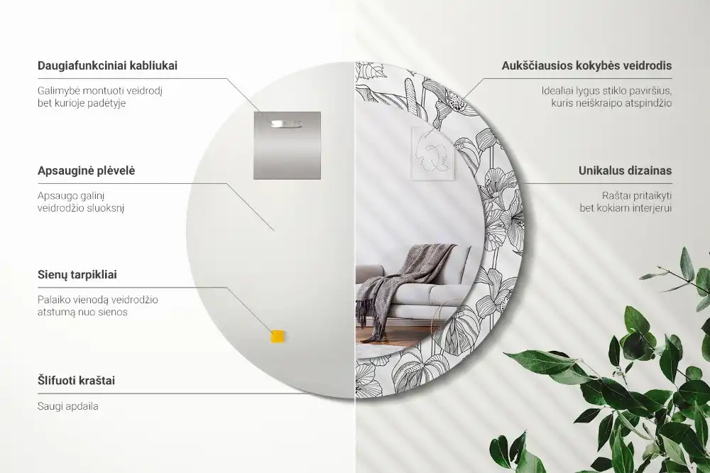 Specchio circolare decoro Motivo floreale