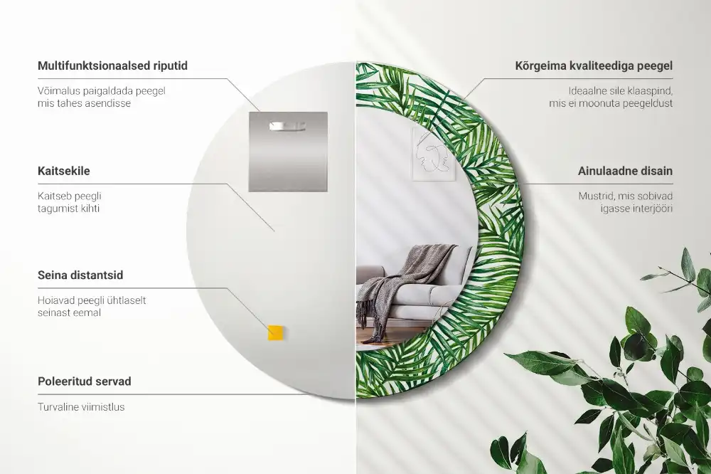 Specchio circolare stampato Palma tropicale