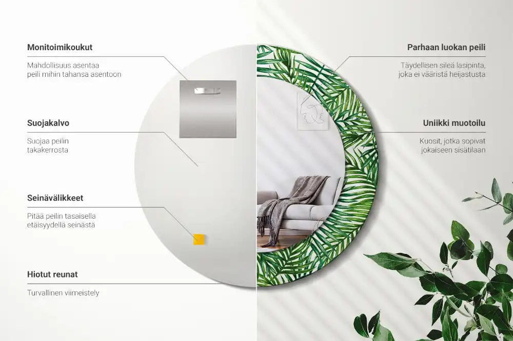 Specchio circolare stampato Palma tropicale