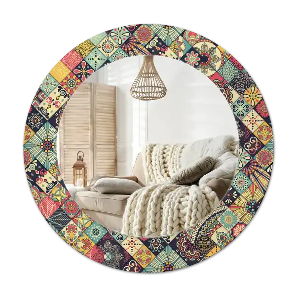 Specchio rotondo con cornice stampata Piastrelle patchwork