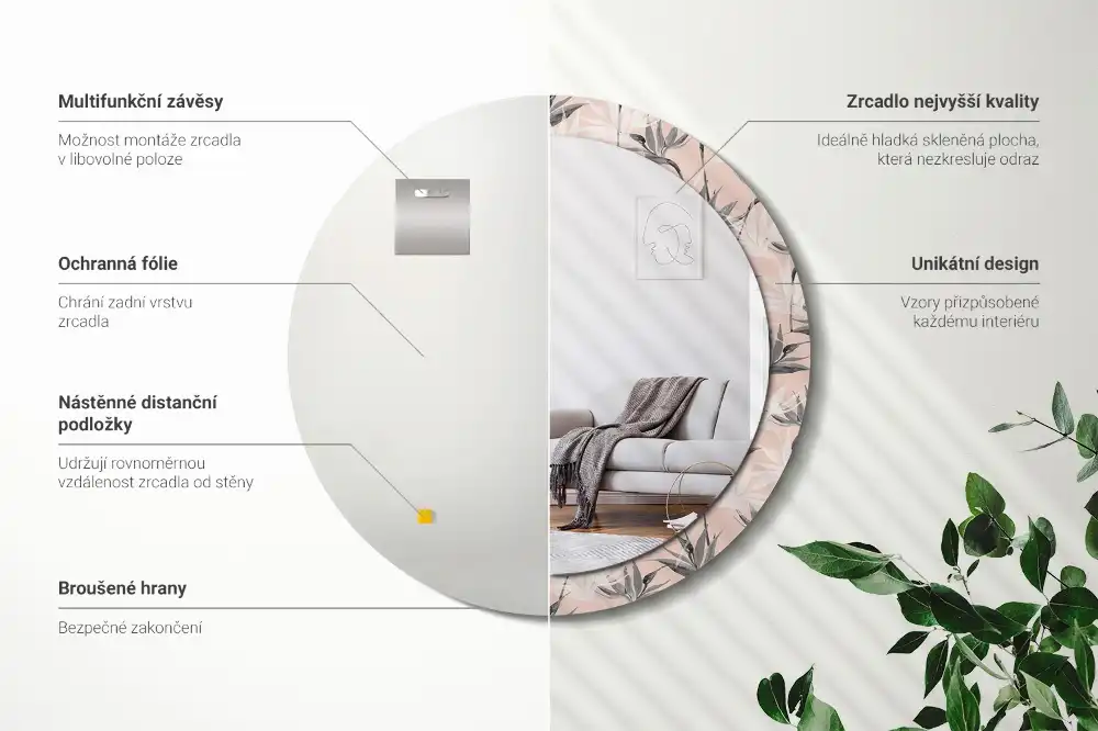 Specchio circolare stampato Strelitzia