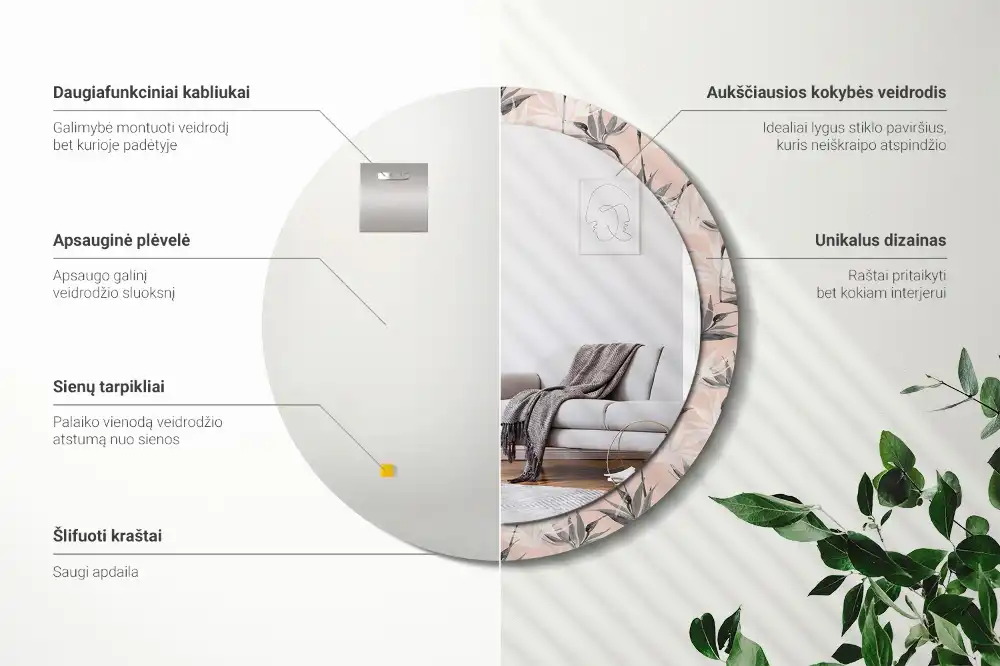 Specchio circolare stampato Strelitzia