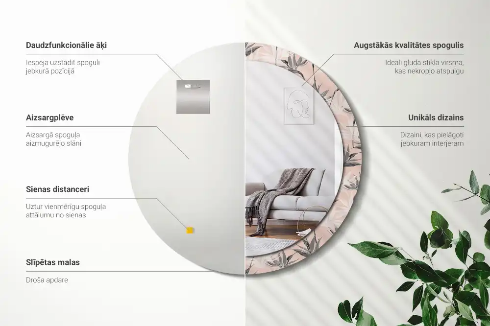 Specchio circolare stampato Strelitzia