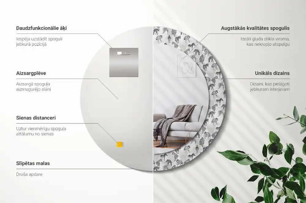 Specchio circolare stampato Tigre tropicale