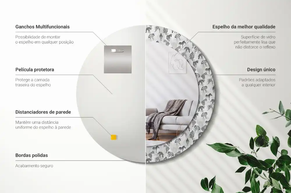 Specchio circolare stampato Tigre tropicale