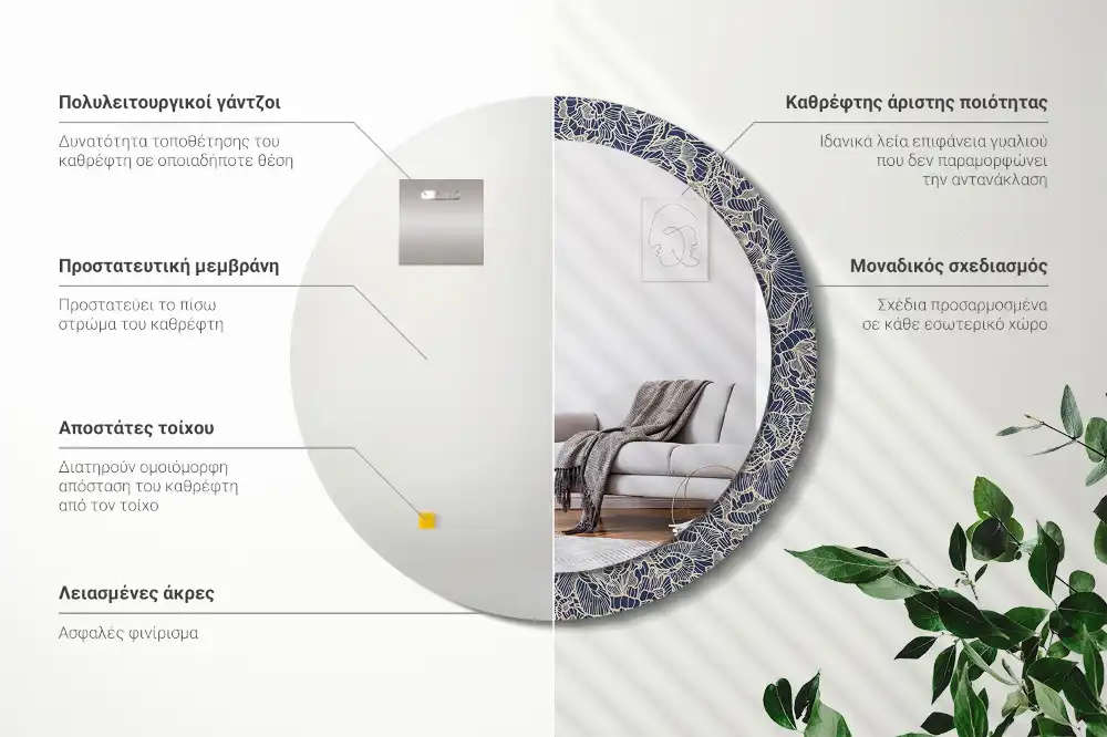 Specchio circolare decoro Fiori