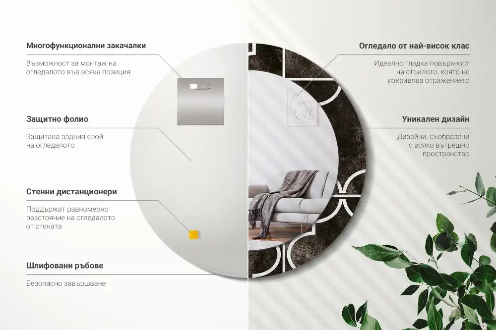 Specchio rotondo con cornice stampata Modello antico