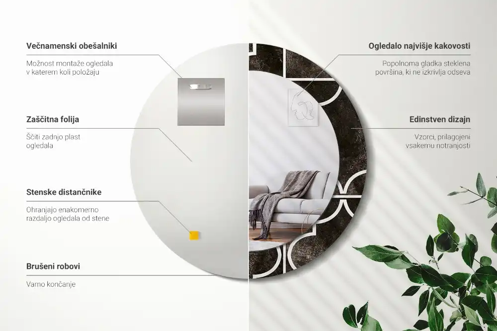 Specchio rotondo con cornice stampata Modello antico