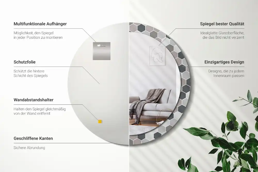 Specchio circolare stampato Modello esagonale