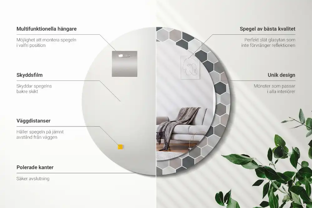 Specchio circolare stampato Modello esagonale