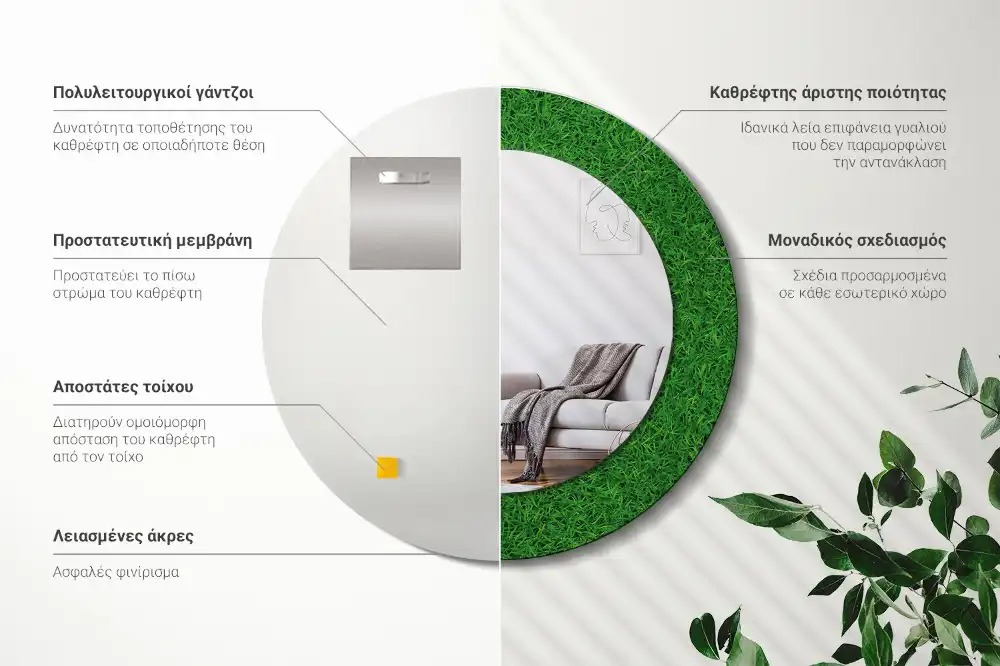 Specchio circolare decoro Erba verde