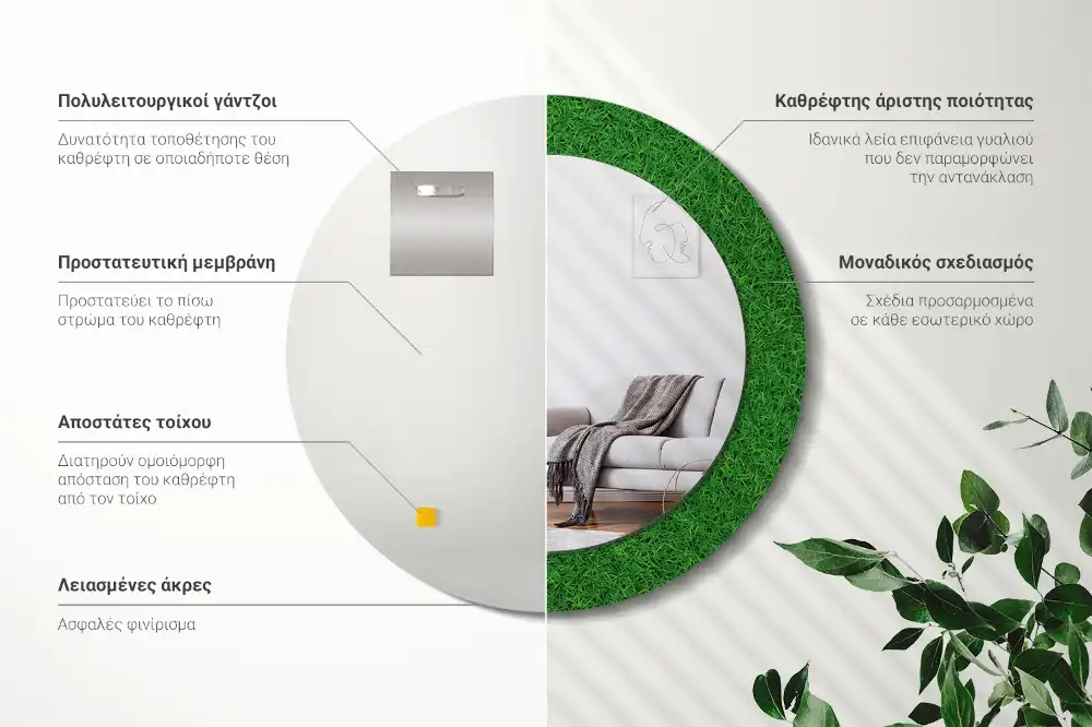 Specchio circolare decoro Erba verde