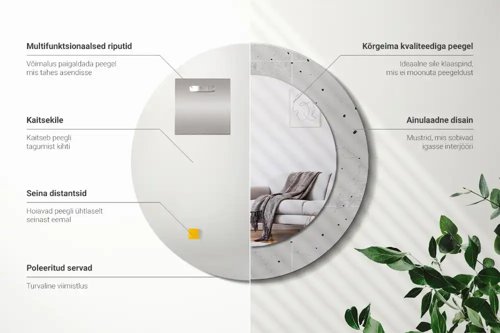 Specchio rotondo con cornice stampata Struttura del calcestruzzo