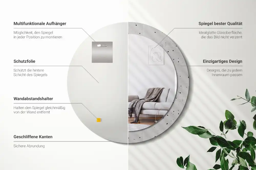 Specchio rotondo con cornice stampata Struttura del calcestruzzo