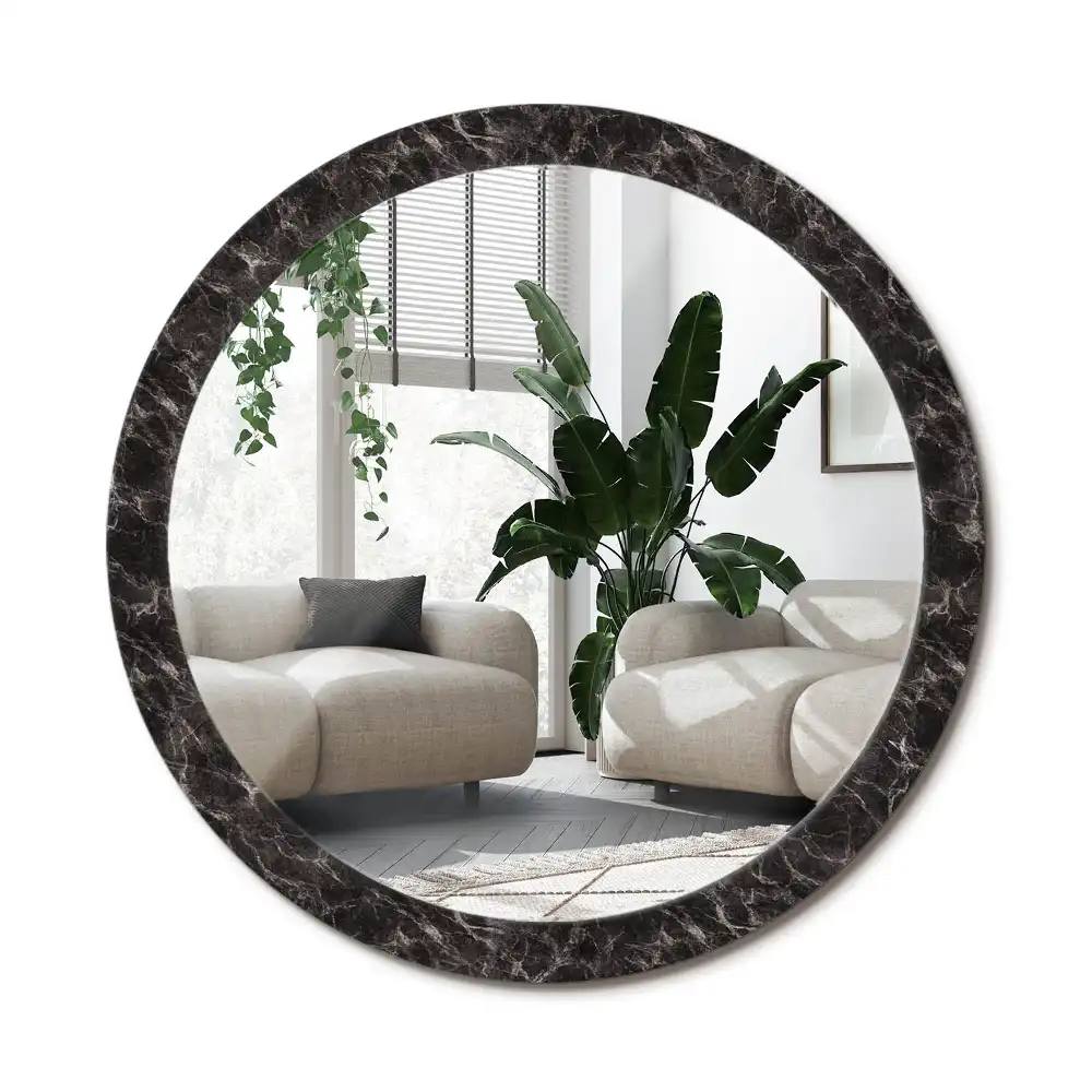 Specchio circolare stampato marmo nero