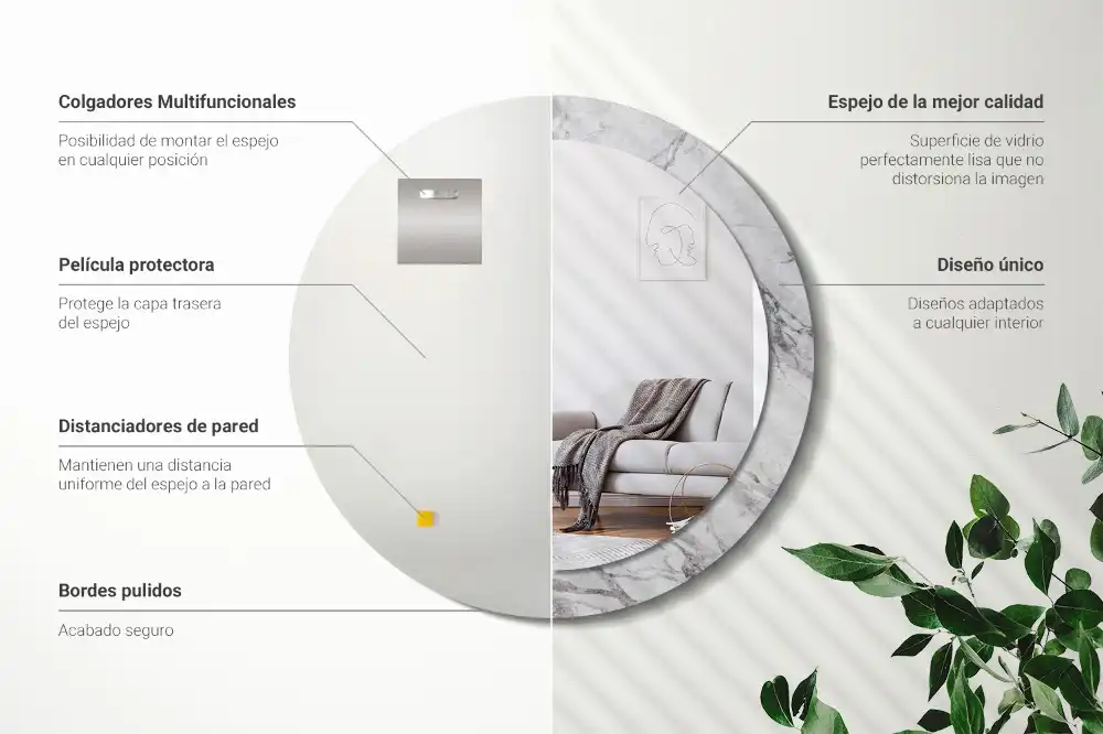 Specchio rotondo con cornice stampata marmo bianco