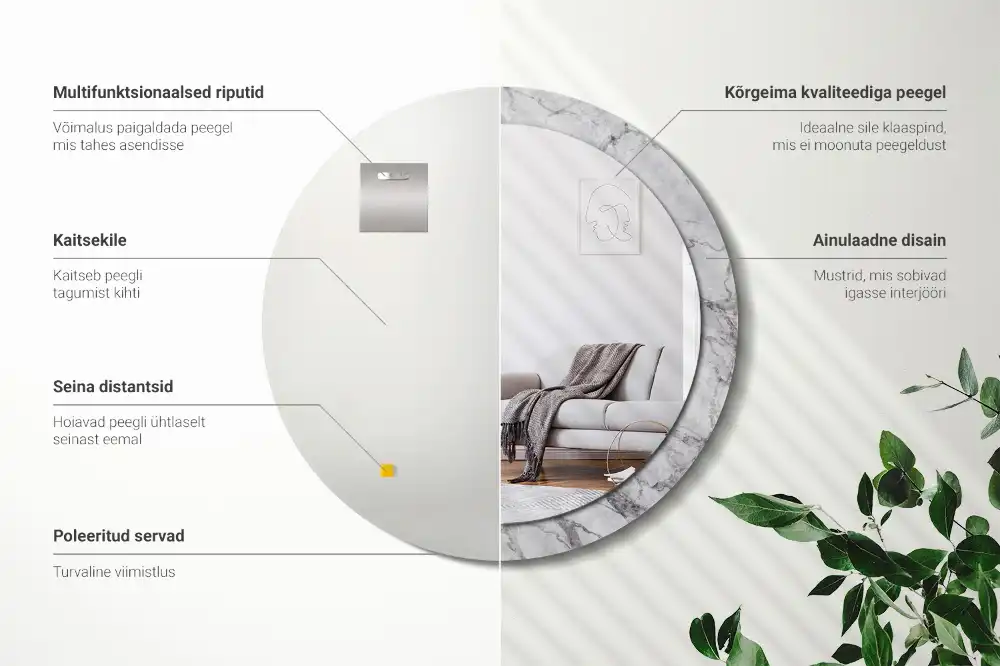 Specchio rotondo con cornice stampata marmo bianco