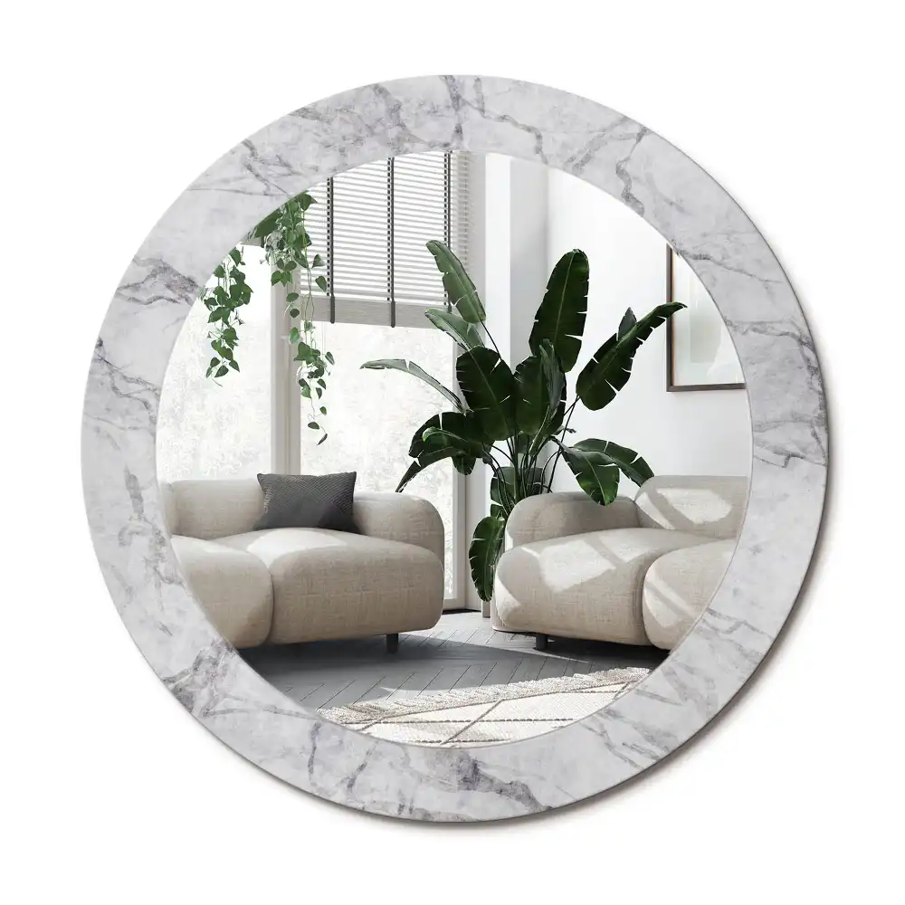 Specchio rotondo con cornice stampata marmo bianco