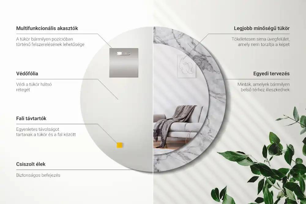 Specchio rotondo con cornice stampata marmo bianco