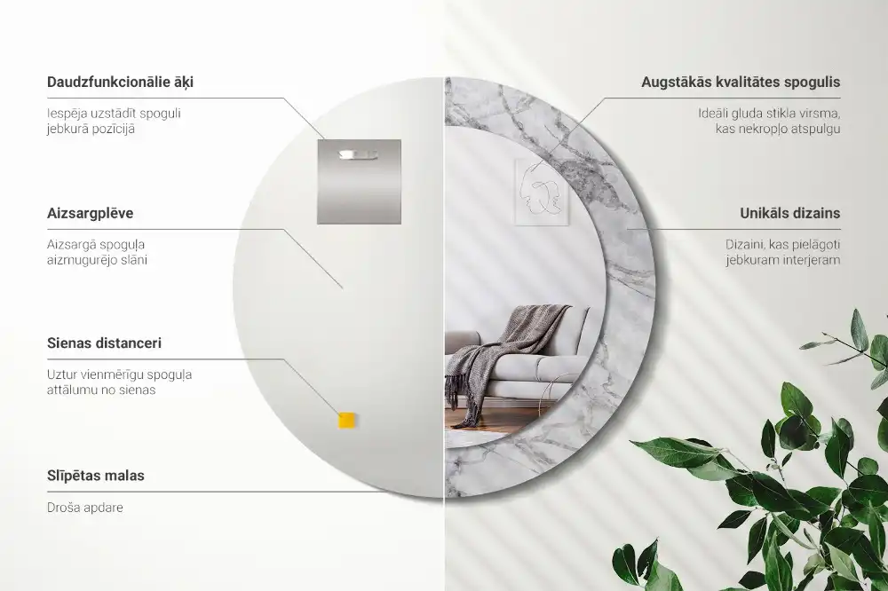 Specchio rotondo con cornice stampata marmo bianco