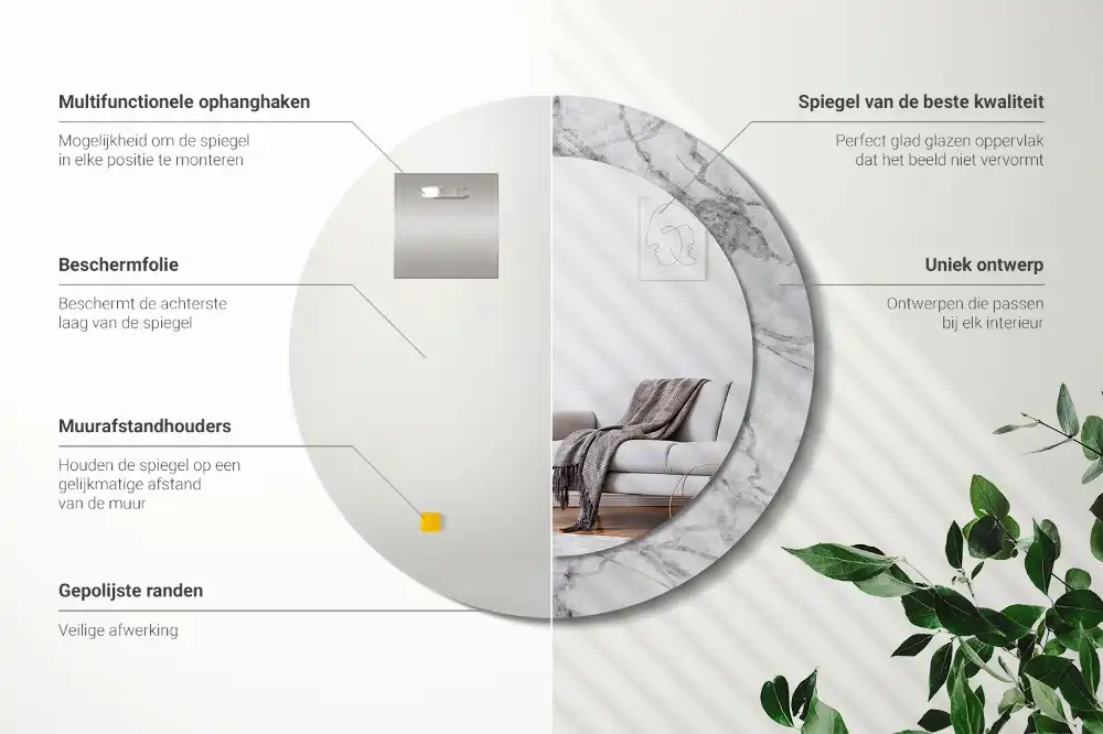 Specchio rotondo con cornice stampata marmo bianco