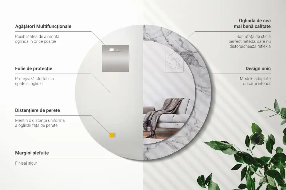 Specchio rotondo con cornice stampata marmo bianco