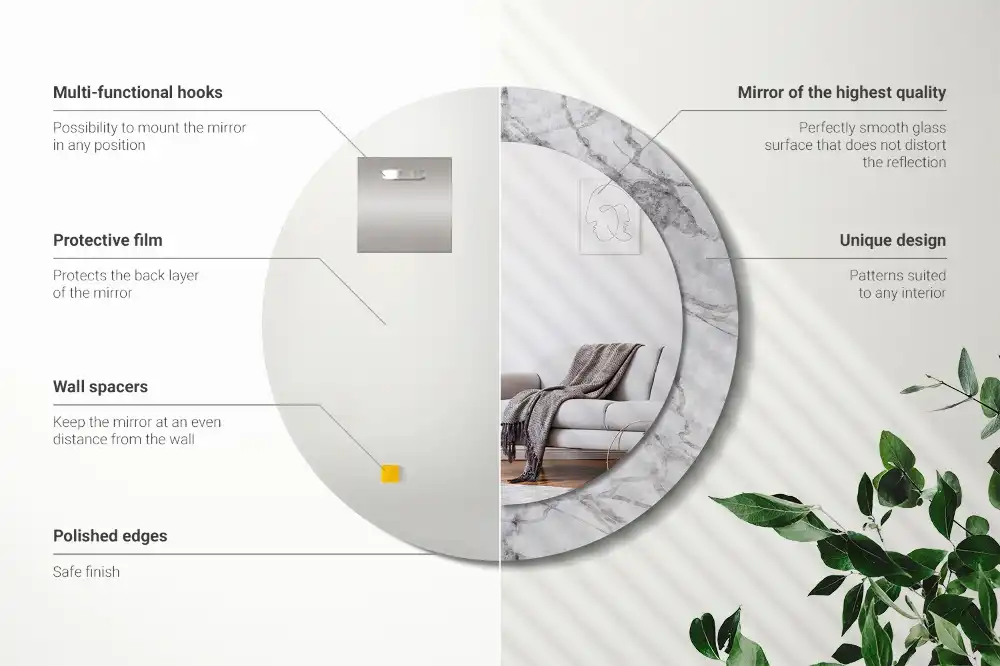 Specchio rotondo con cornice stampata marmo bianco