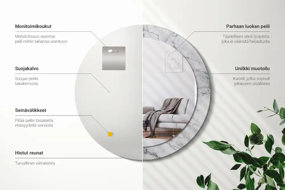 Specchio rotondo con cornice stampata marmo bianco