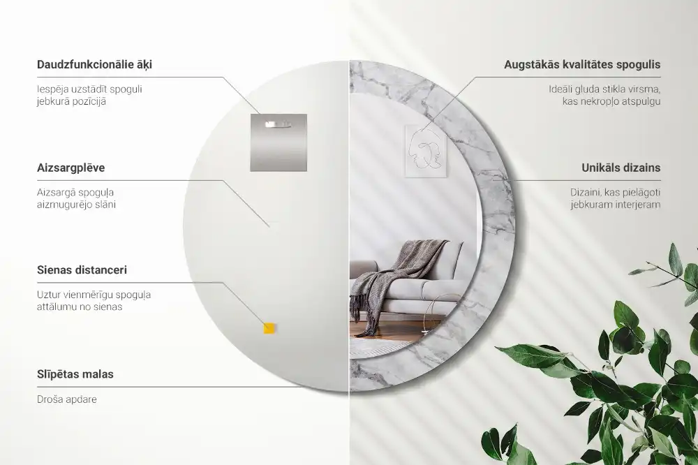 Specchio rotondo con cornice stampata marmo bianco