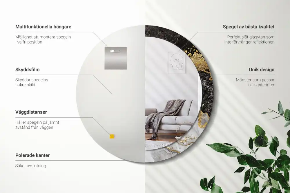 Specchio circolare stampato Loft in marmo