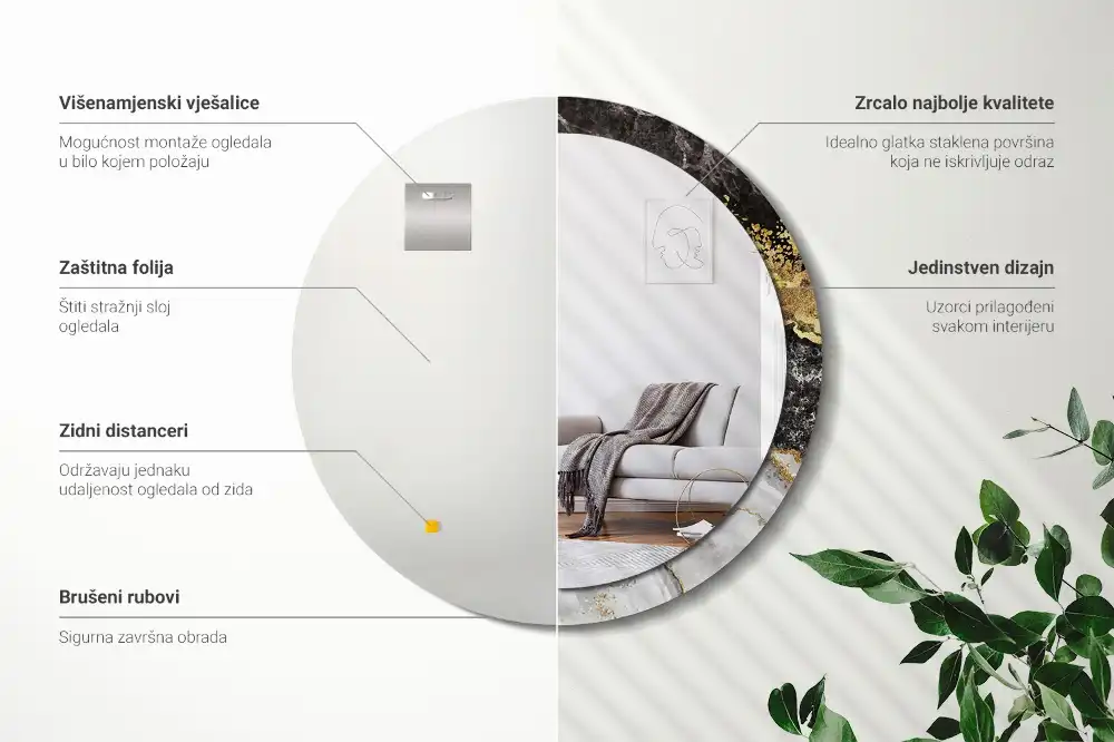 Specchio circolare stampato Loft in marmo