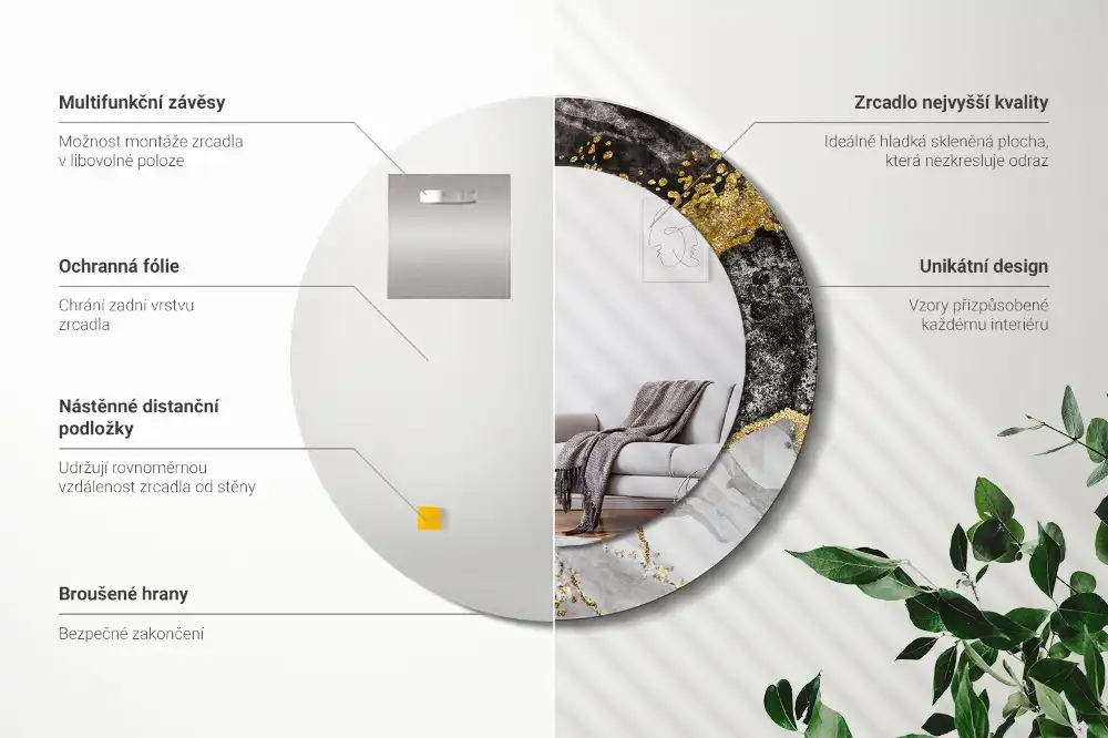 Specchio circolare stampato Loft in marmo