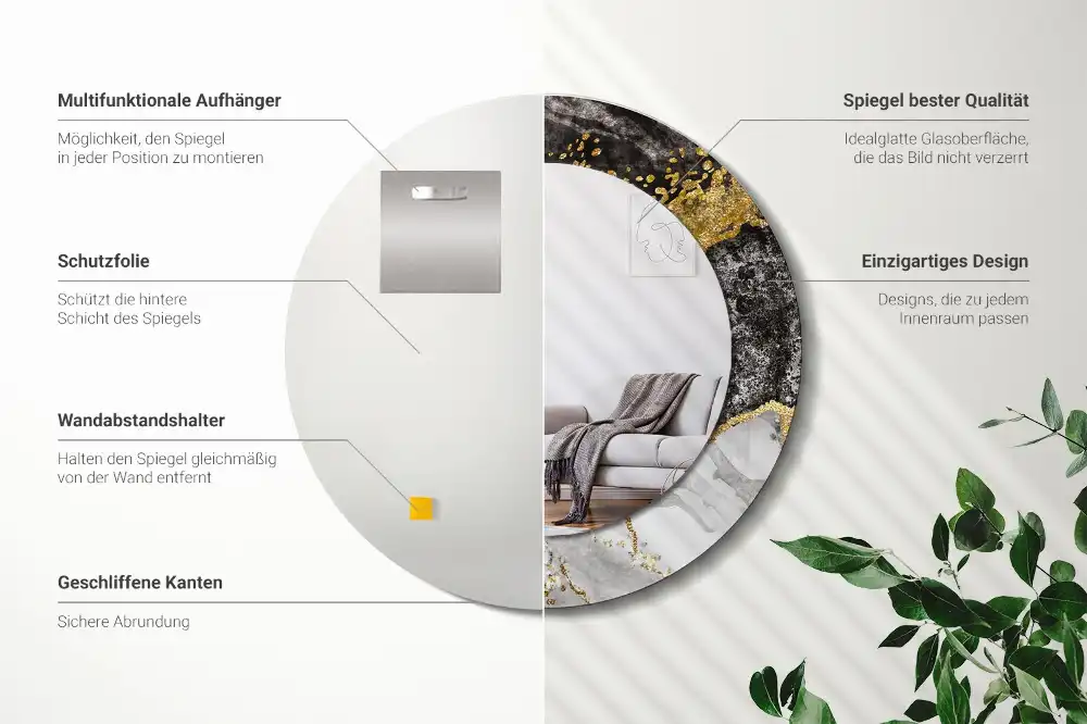 Specchio circolare stampato Loft in marmo