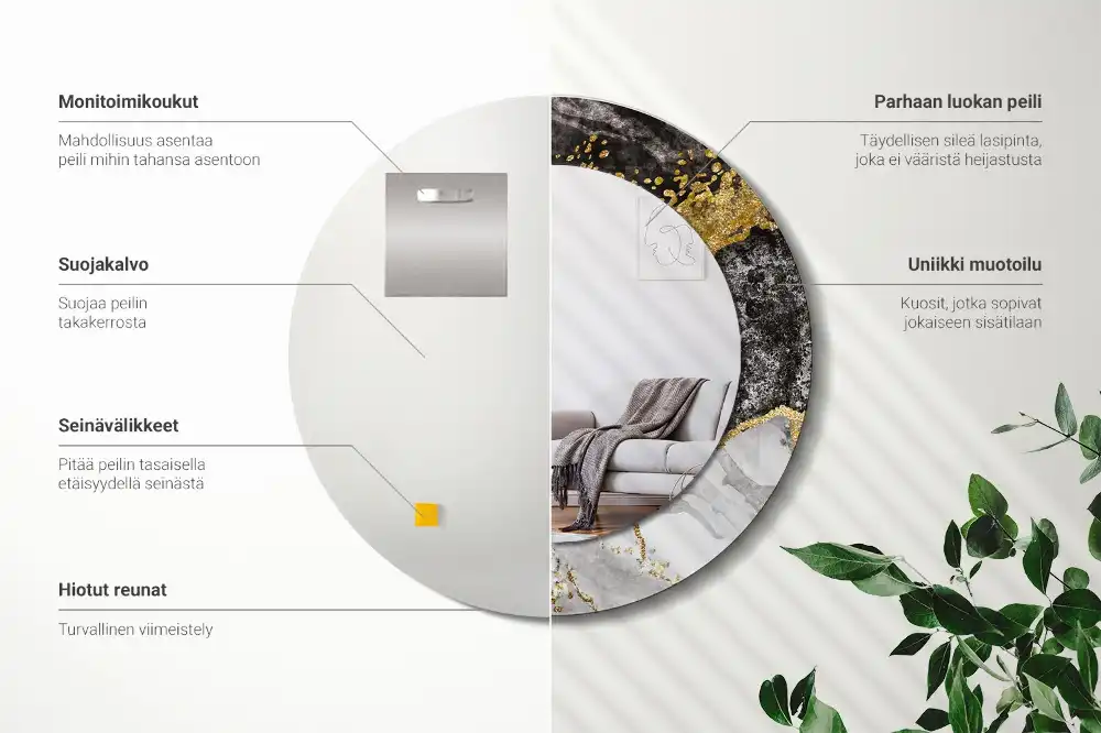 Specchio circolare stampato Loft in marmo