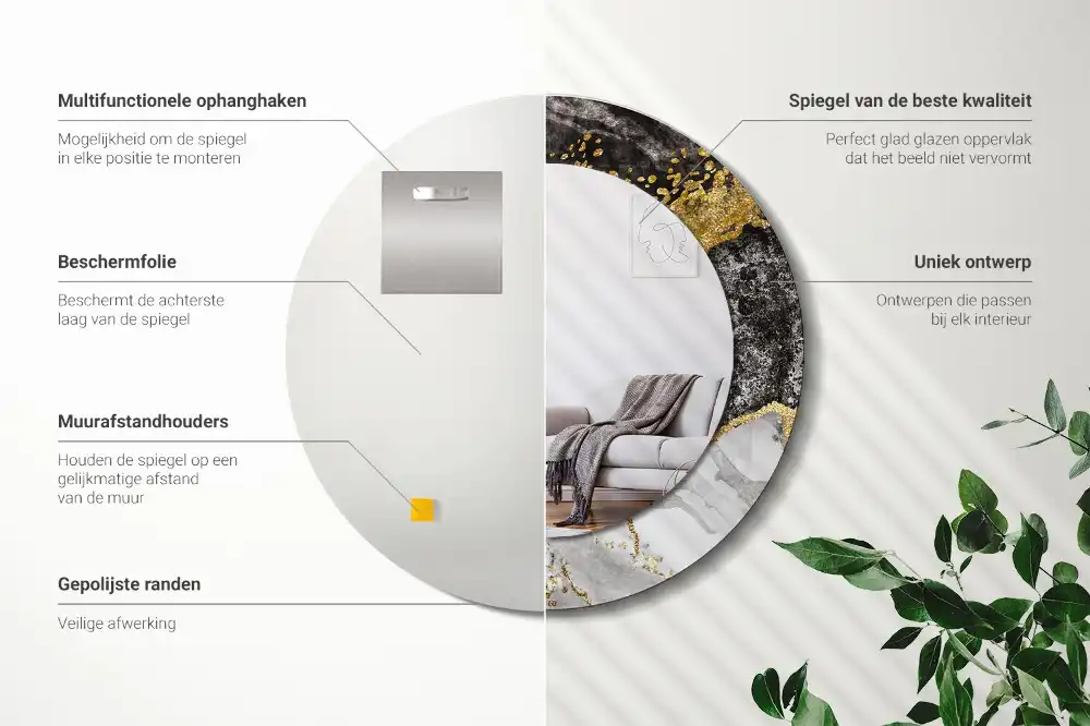 Specchio circolare stampato Loft in marmo