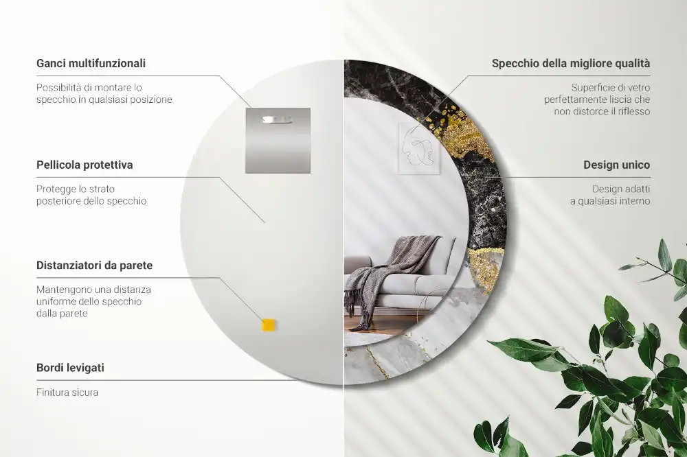Specchio circolare stampato Loft in marmo