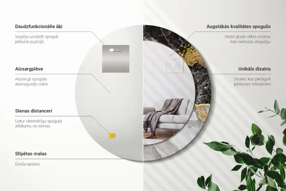 Specchio circolare stampato Loft in marmo