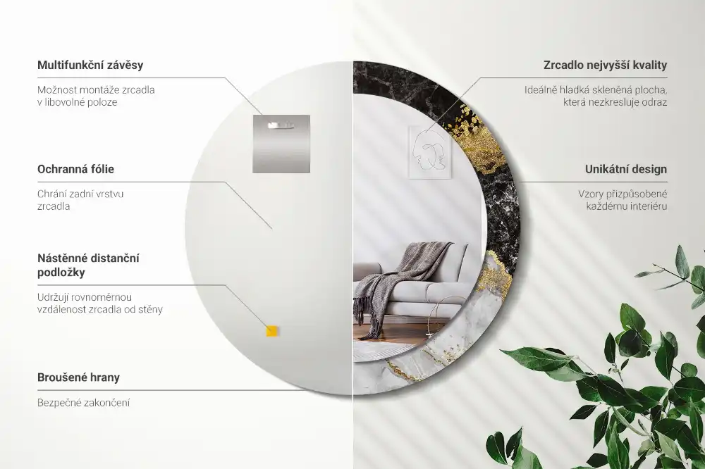 Specchio circolare stampato Loft in marmo