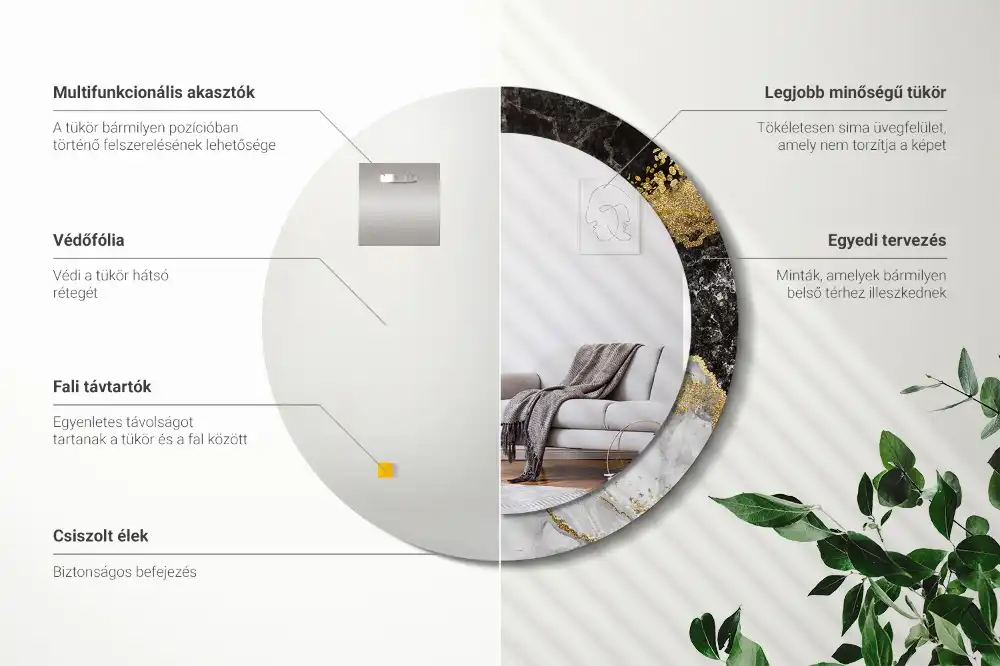 Specchio circolare stampato Loft in marmo