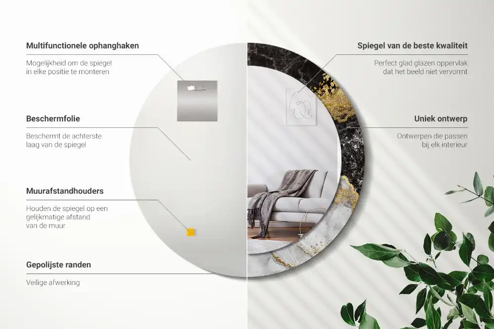 Specchio circolare stampato Loft in marmo