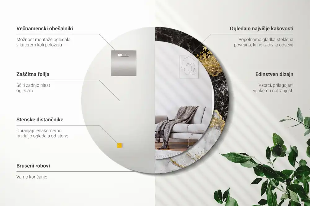 Specchio circolare stampato Loft in marmo