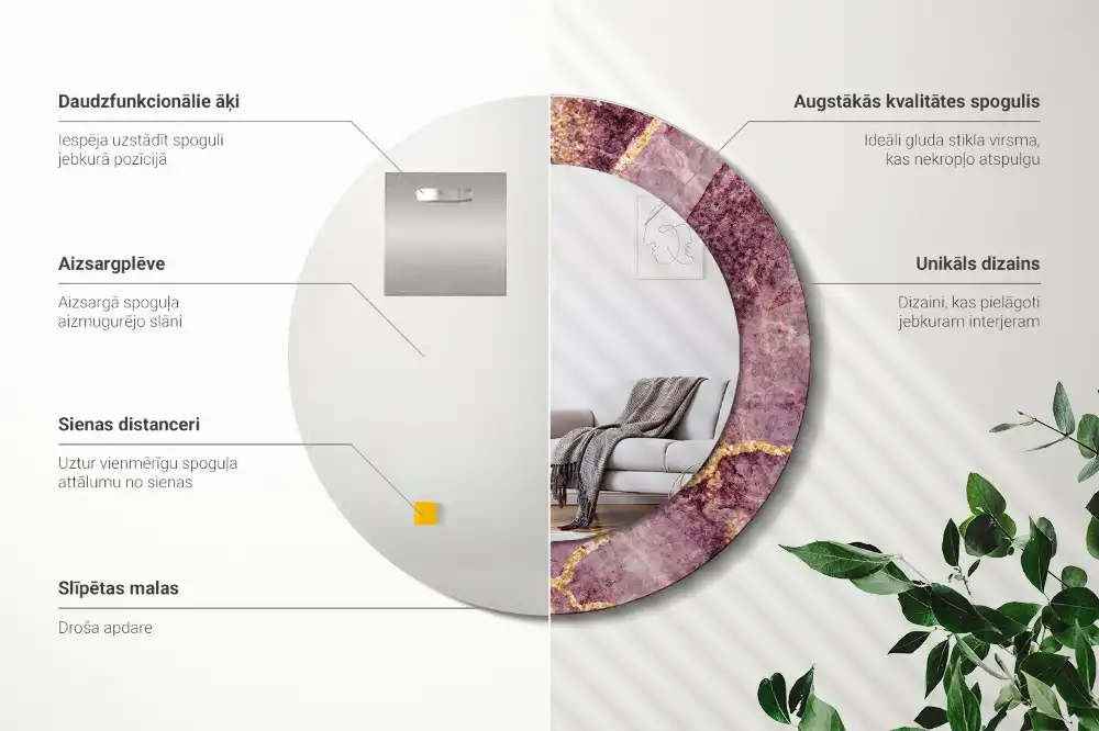 Specchio rotondo con cornice stampata marmo artificiale