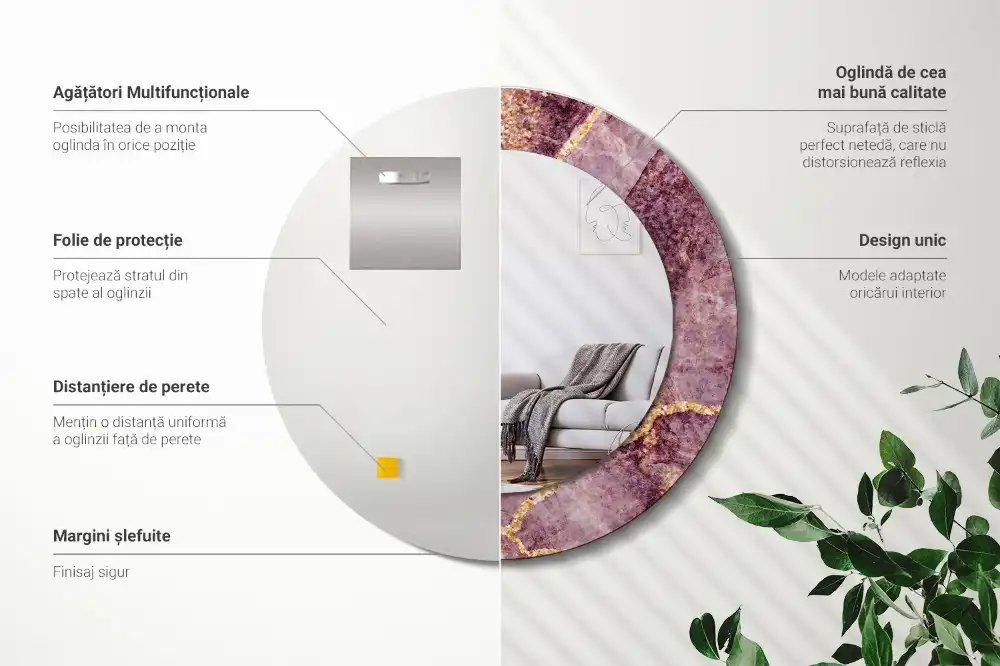 Specchio rotondo con cornice stampata marmo artificiale