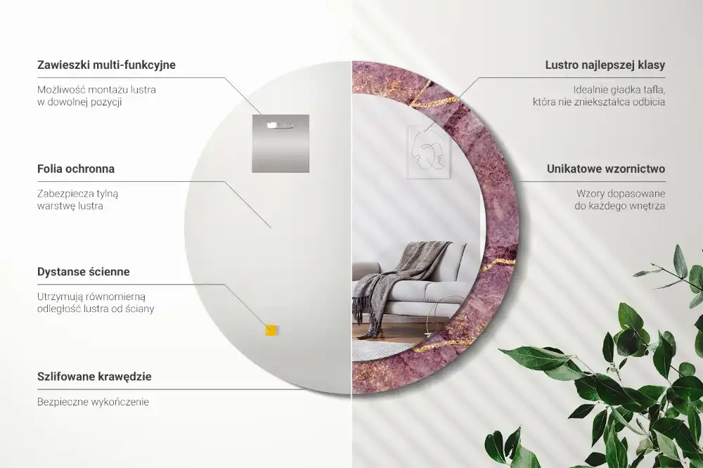 Specchio rotondo con cornice stampata marmo artificiale