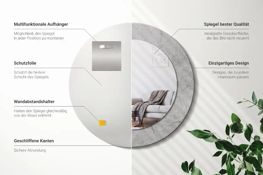 Specchio circolare decoro cemento grigio