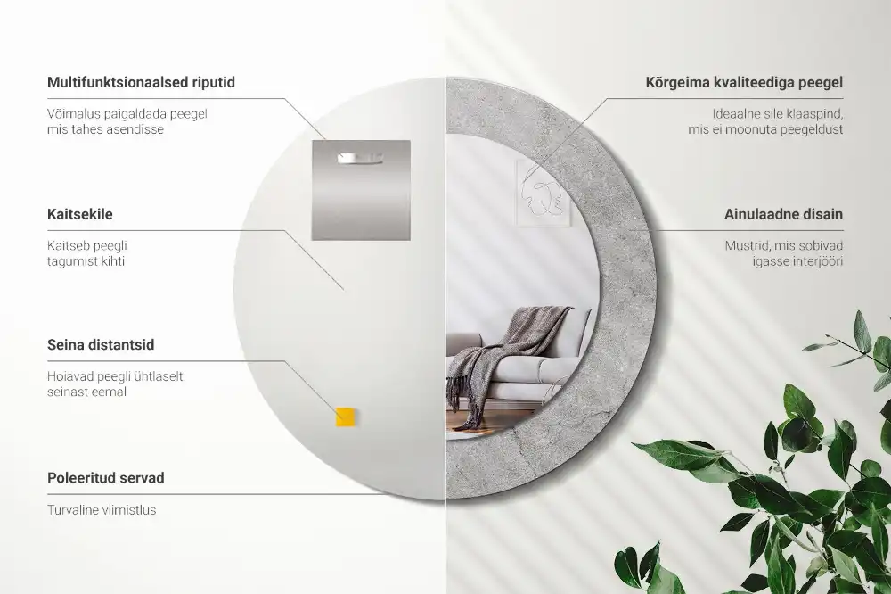 Specchio circolare decoro cemento grigio