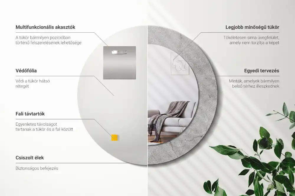 Specchio circolare decoro cemento grigio